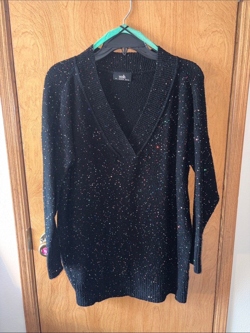 Wallis Black V-Neck Sweater with Multicolor Sparkle